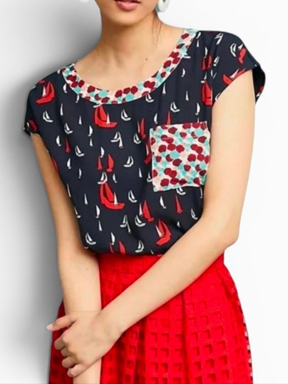 PORRIDGE X ANTHROPOLOGIE Petani Pocket Sailboat Novelty Top - XS